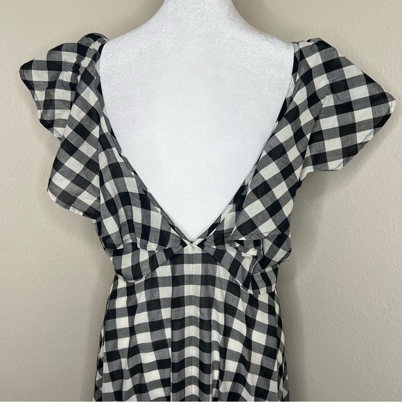J. Crew Black & White Gingham Check Button Up Flowy Ruffle Midi Maxi Dress NWT - Picture 9 of 15